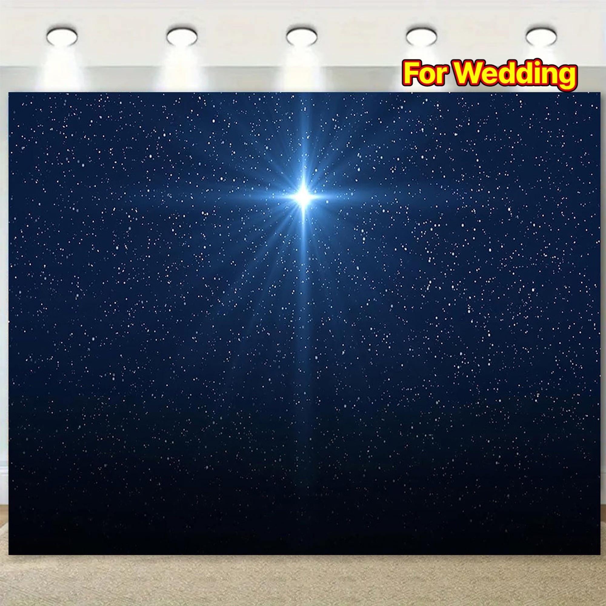 1pc large starry sky background with the Star of Bethlehem and the Nativity scene - deep blue and golden twinkling stars 47.2x31.5inch/120*80cm