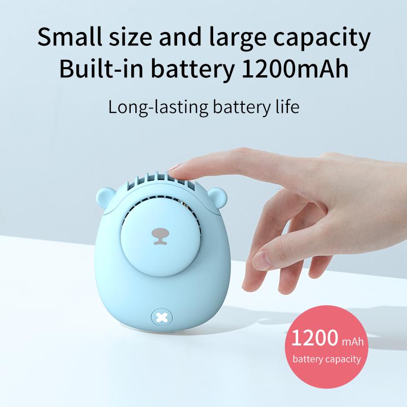 Bear Ears Hanging Neck Fan, 3 Speed USB Rechargeable Mini Portable Fan, Lightweight Fan with Neck Strap for Outdoor Travel