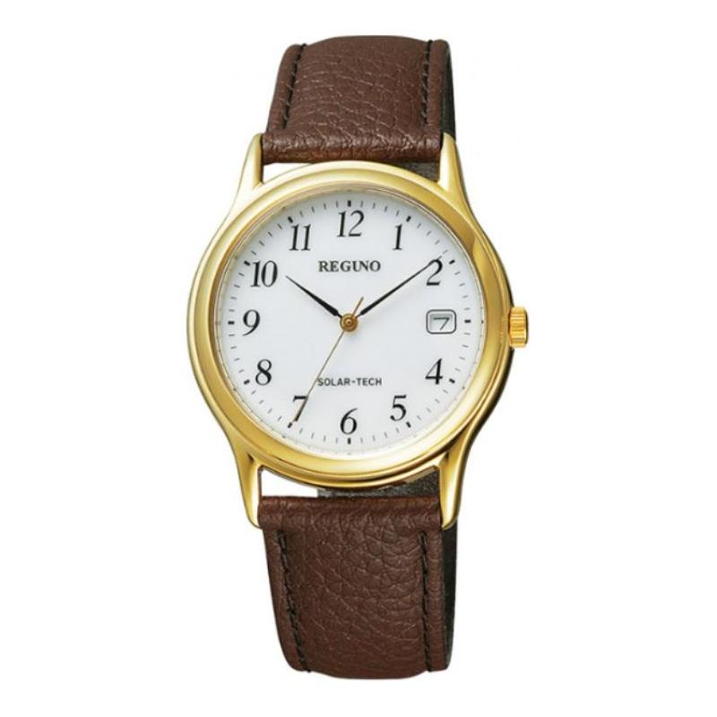 CITIZEN 30m waterproof solar Quartz leather strap men s watch white dial RS25-0031B золотой