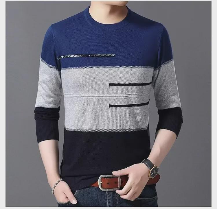 "Autumn Round Neck Knit Pullover for Men - Long-Sleeved, Stylish and Comfortable"