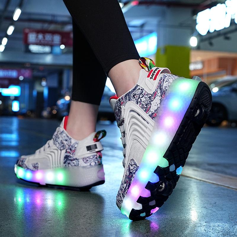 Runaway Shoes Nye Mesh Firehjuls Barne Lysende Lader Rulleskøyter Deformerte Hjulsko