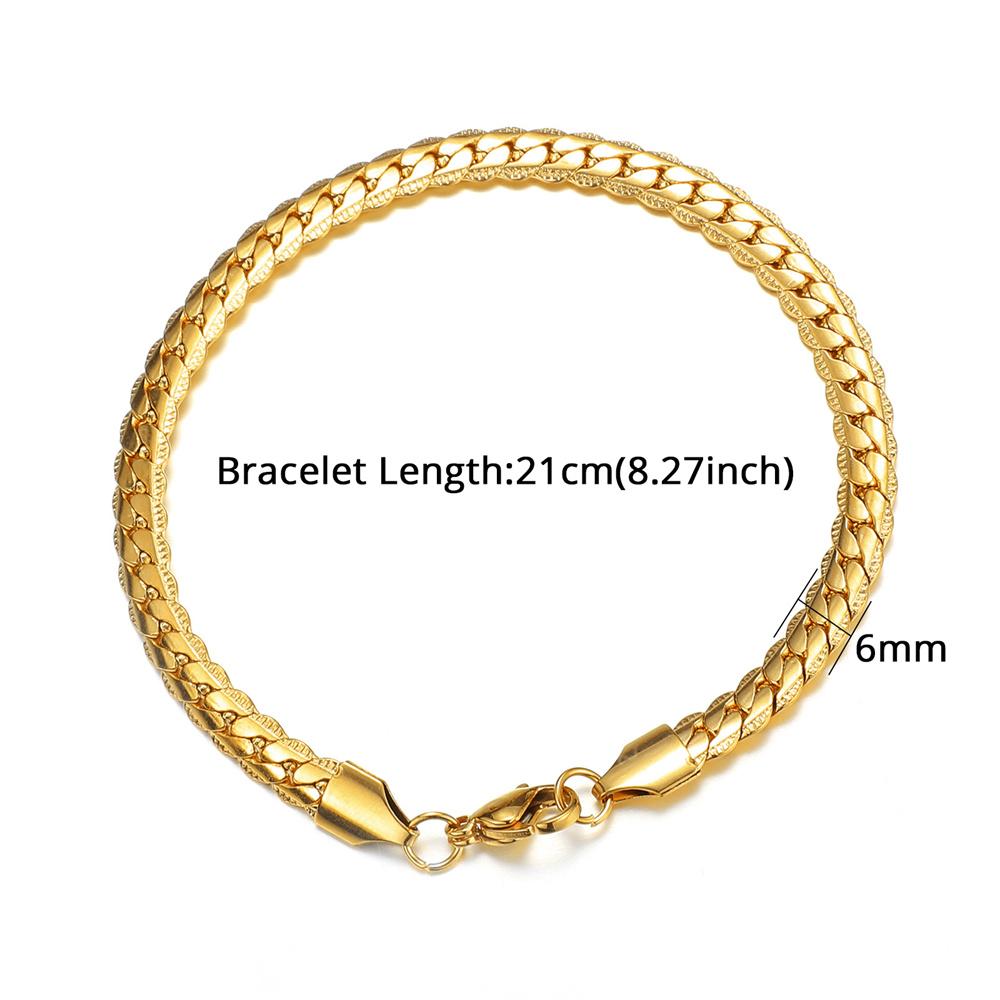 Bracelet Punk à Maillons Chaîne Serpent Plat 18/21cm Couleur Or Argent Acier Inoxydable Chaînes de Main pour Hommes Femmes Bijoux Mode Cadeau