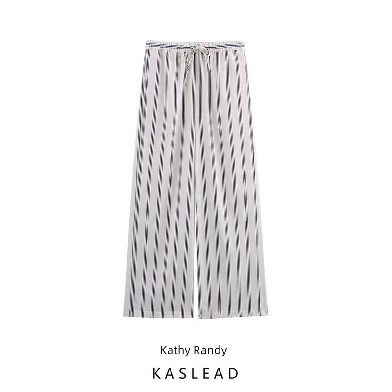 Kaslead New Arrival Women's Clothing Fashion Style Stylish Simple and Versatile Casual Straight-Leg Striped Pants 7563045