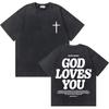 Wypierane Vintage Chrześcijański Jezus Dobra Nowina Bóg Cię Kocha Werset Biblijny Graficzne Koszulki Unisex Damska Moda Codzienny Oversize Koszulka