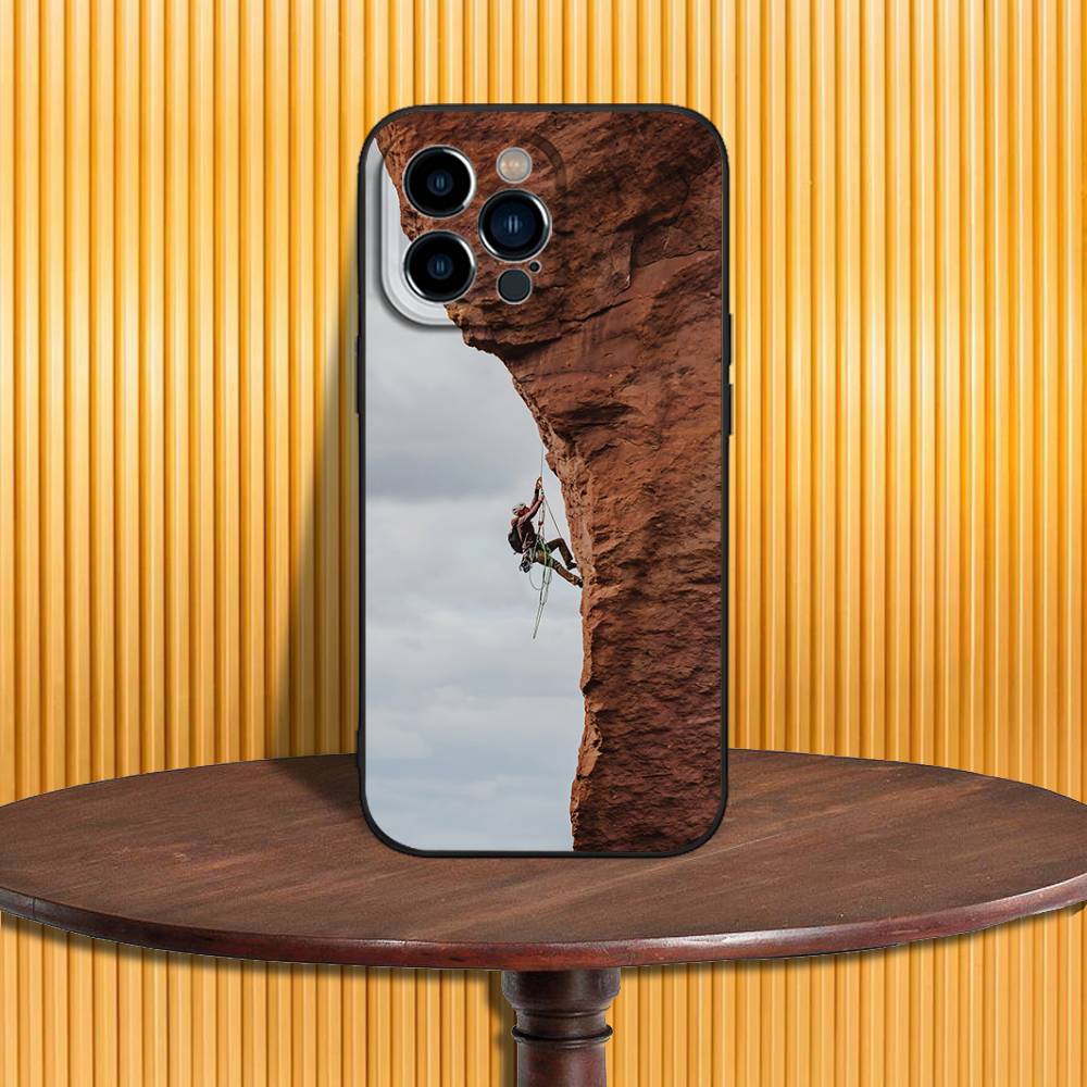 Rock Climbing Wall Phone Case For iPhone 17,16,15,14,13,12,11,Pro,Max,Plus,X,XS,SE4,E,Mini,Soft Black Case
