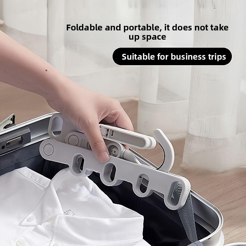 Foldable Plastic Clothes Hanger, Multi-Functional Travel Hanger with Five Holes for Indoor Use