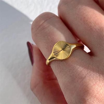 Minimalist Engraved Gold-Plated Stainless Steel Texture Ring 