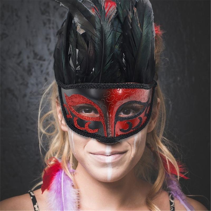 Feathered Masquerade Mask for Women Men Halloween Masquerade Cosplay Mask Half Face Mask Halloween Mask