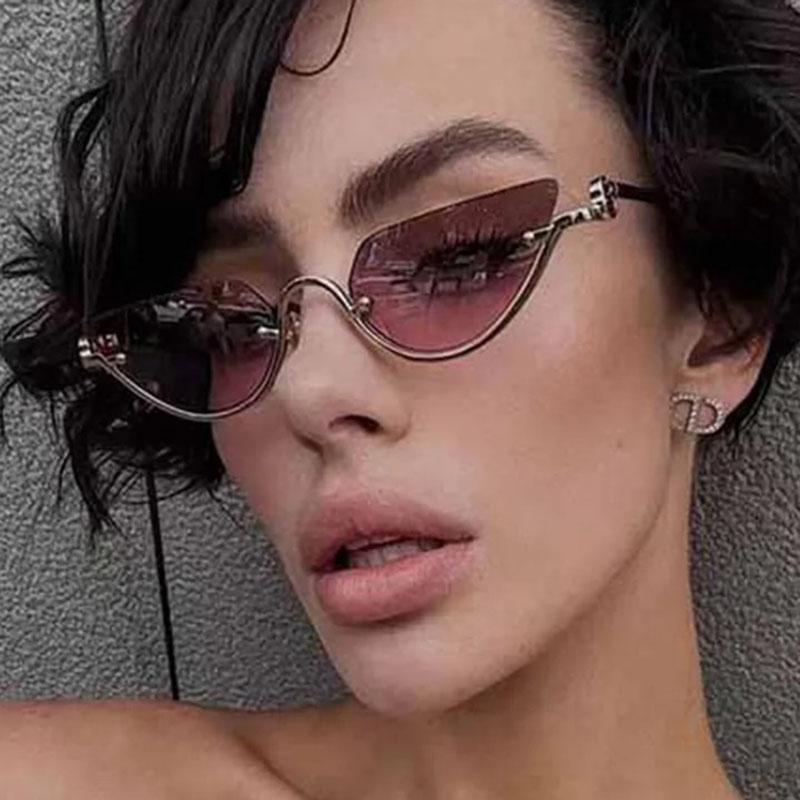 Luxury Brand Designer Triangle Cat Eye Sunglasses Women For Female Vintage Popular Sun Glasses Steampunk Half Frame Eyeglasses