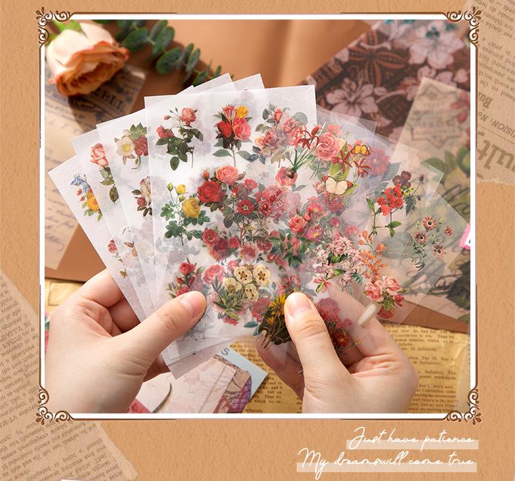 Retro Floral Imprint Greeting Journal Gift Box with English Stickers