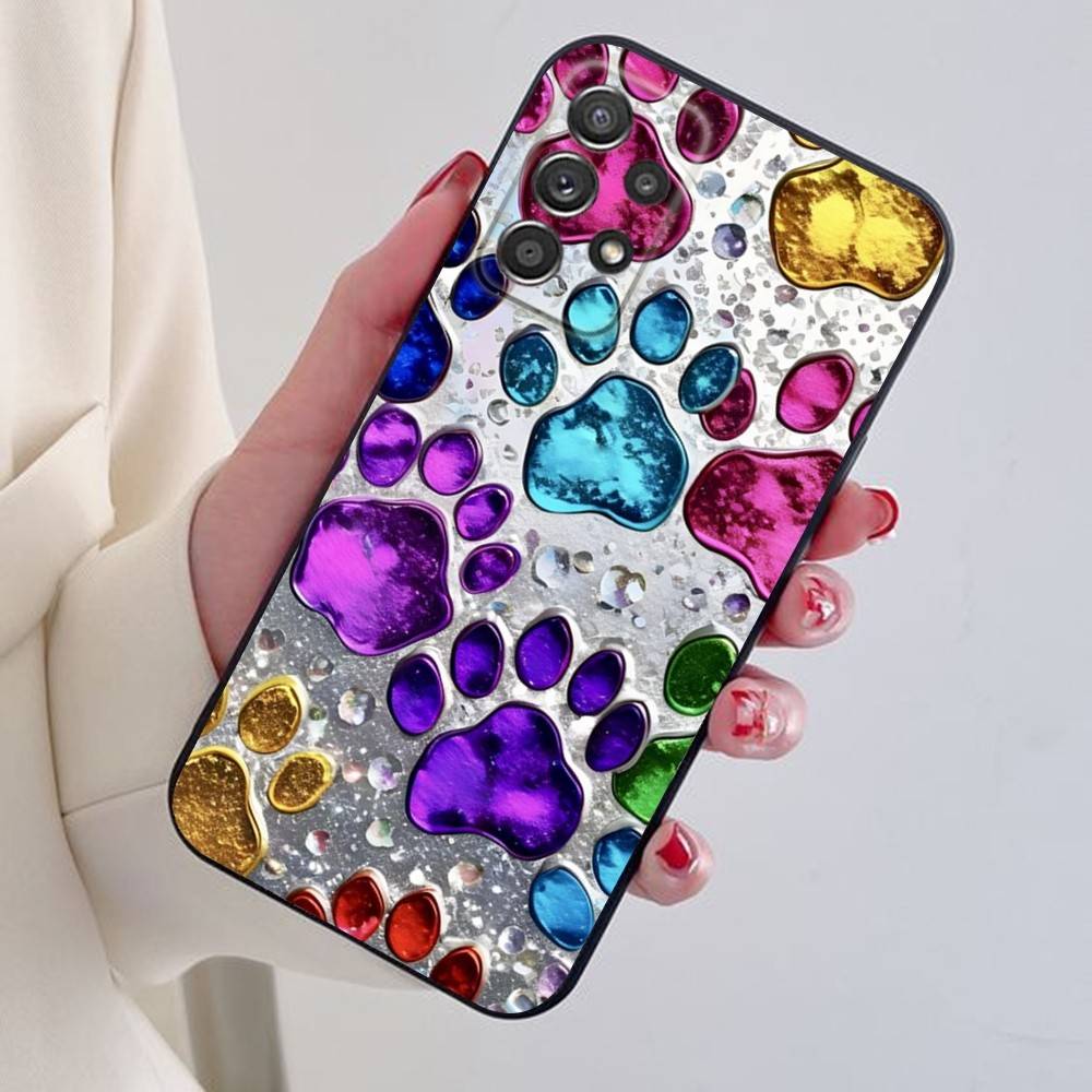 Phone Case For Samsung S24,21,22,23,30,Ultra,20,Plus,Note,10,9,Dog Footprints Puppy Paw Print Black Soft Silicone Case
