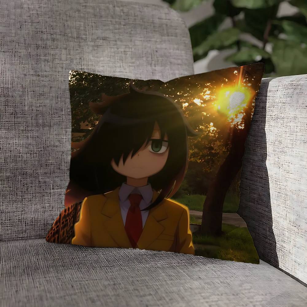 W-Watamote Tomoko Kuroki Pillow Case For Sofa Decor Car Office Room Printing Cushion Cover Decorations and Protector