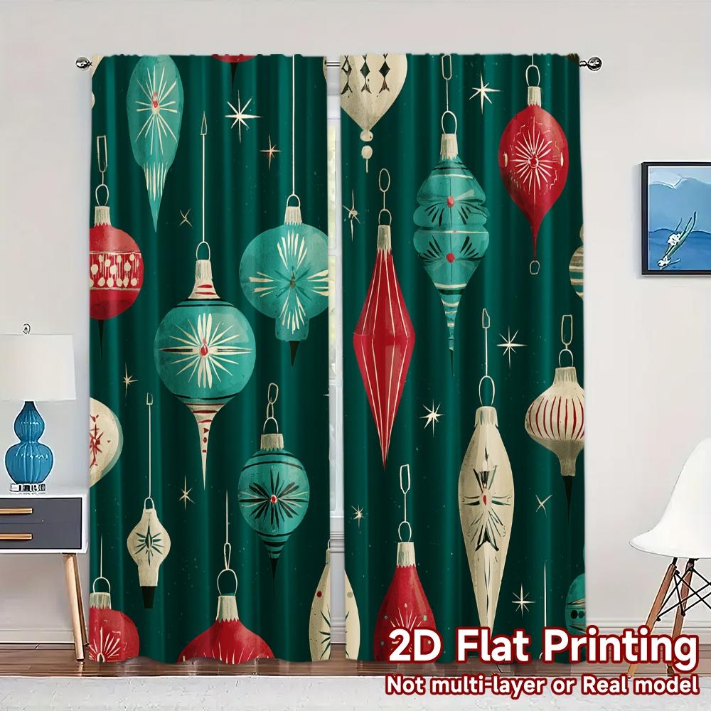 

Set Of 2 Flat Printing Jit Curtains Without Rod Festive Ornaments Popular Drapes Durable Polyester Art Deco Curtain W100*H70(CM)-Grommet top&1PCS
