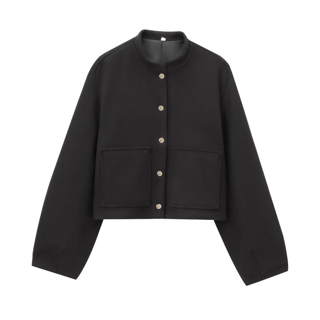 Ladies' Solid Color Fashionable Long Sleeved Button Jacket Jacket