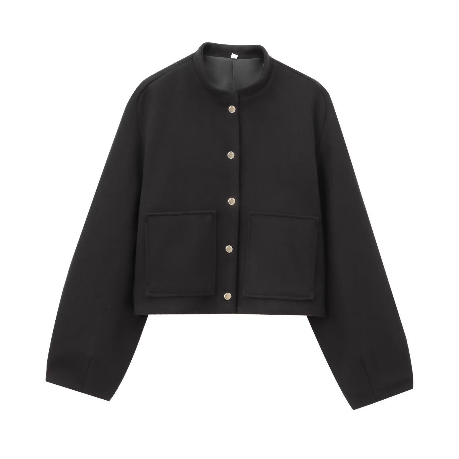 

Женская модная куртка на пуговицах однотонного цвета с длинным рукавом L чёрный