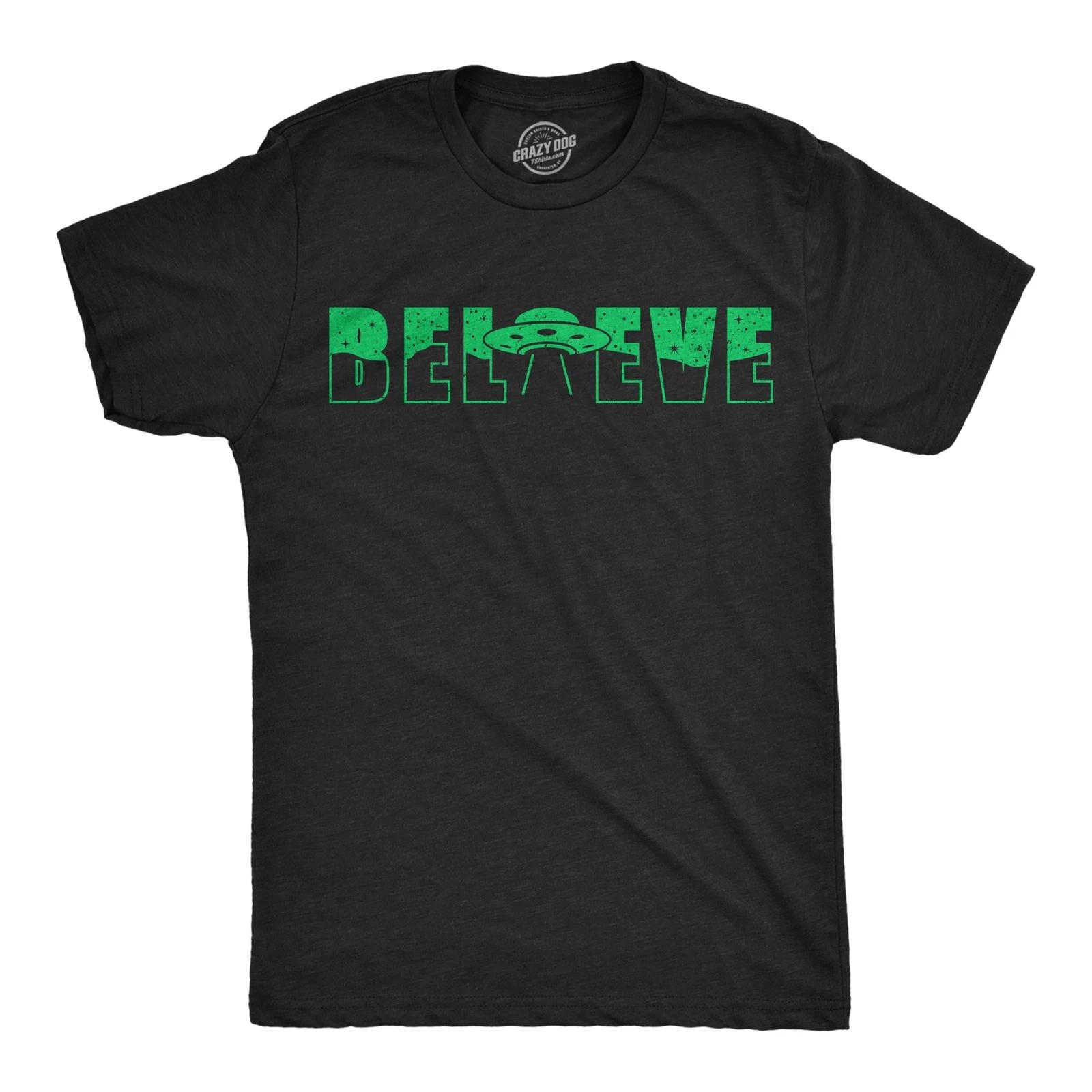 Mens Funny T Shirts Believe UFO Sarcastic Alien Graphic Novelty Tee for Men XXXL