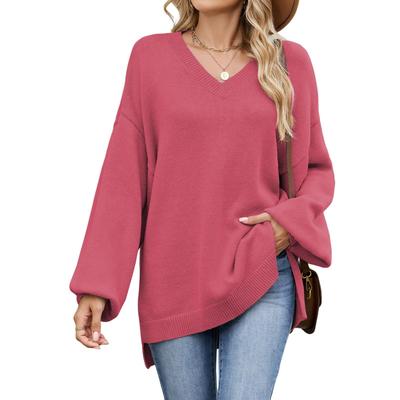 Blusas Femininas Camisa de Manga Comprida Decote V Casual Solta Tops