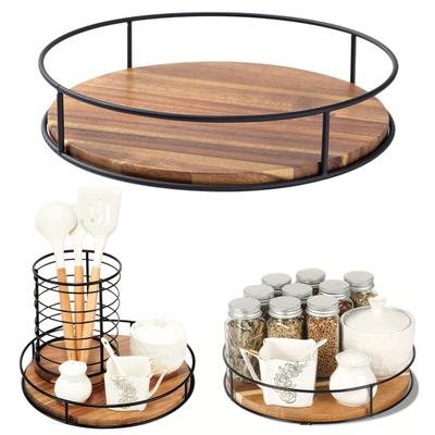 Vassoio Organizer Multifunzionale Rotazione a 360 Gradi Legno Lazy Susan Piatto Girevole Piano di Lavoro Cucina