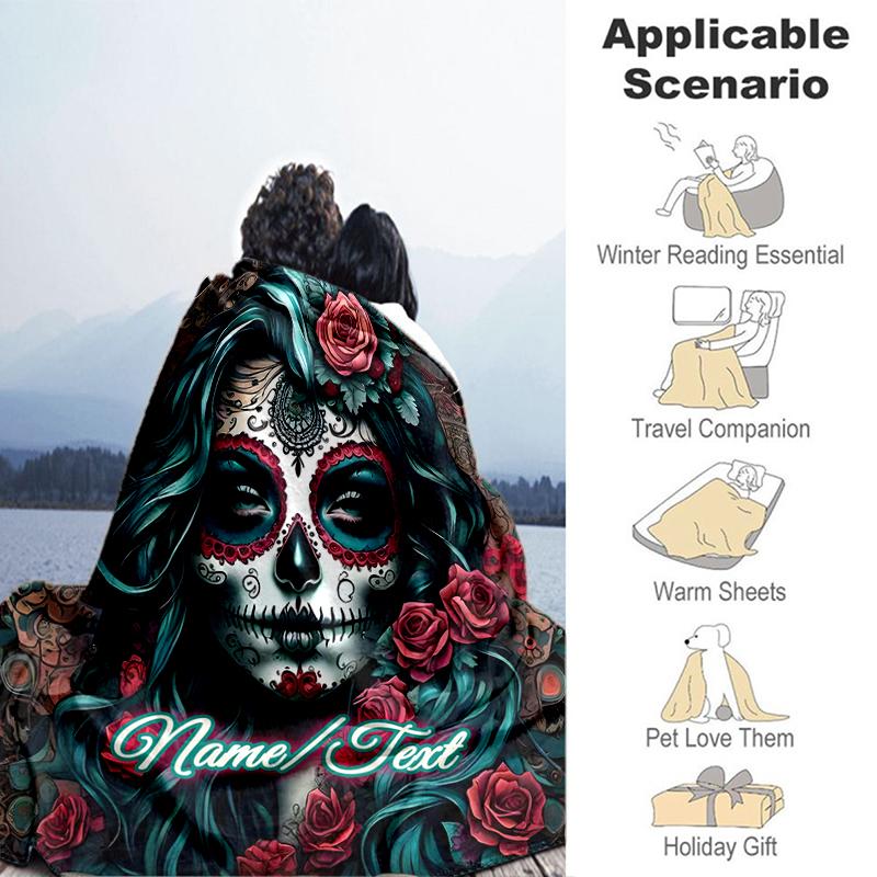 1PC Custom Name Day Dead Art outdooor Flannel blankets Throw Blanket All-Season Throw Gift Bedspread for Couch, Bed, Camping Holiday Birthday gift