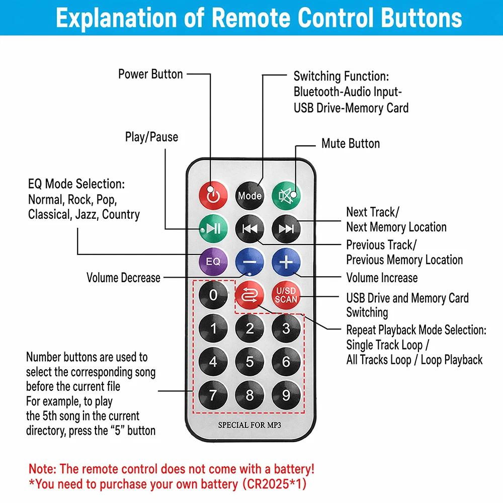 DC 11V Wireless Bluetooth 1.1 MP1 Player Decoder Board Speaker D191BT LED Digital Display TF Card Slot USB FM Remote Control