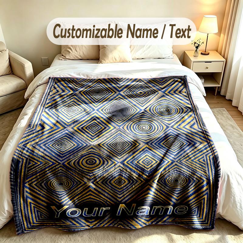 Abstract Geometric Theme Custom Blanket Personalized Name & Text Customized Soft Warm Throw Blanket Home Decor