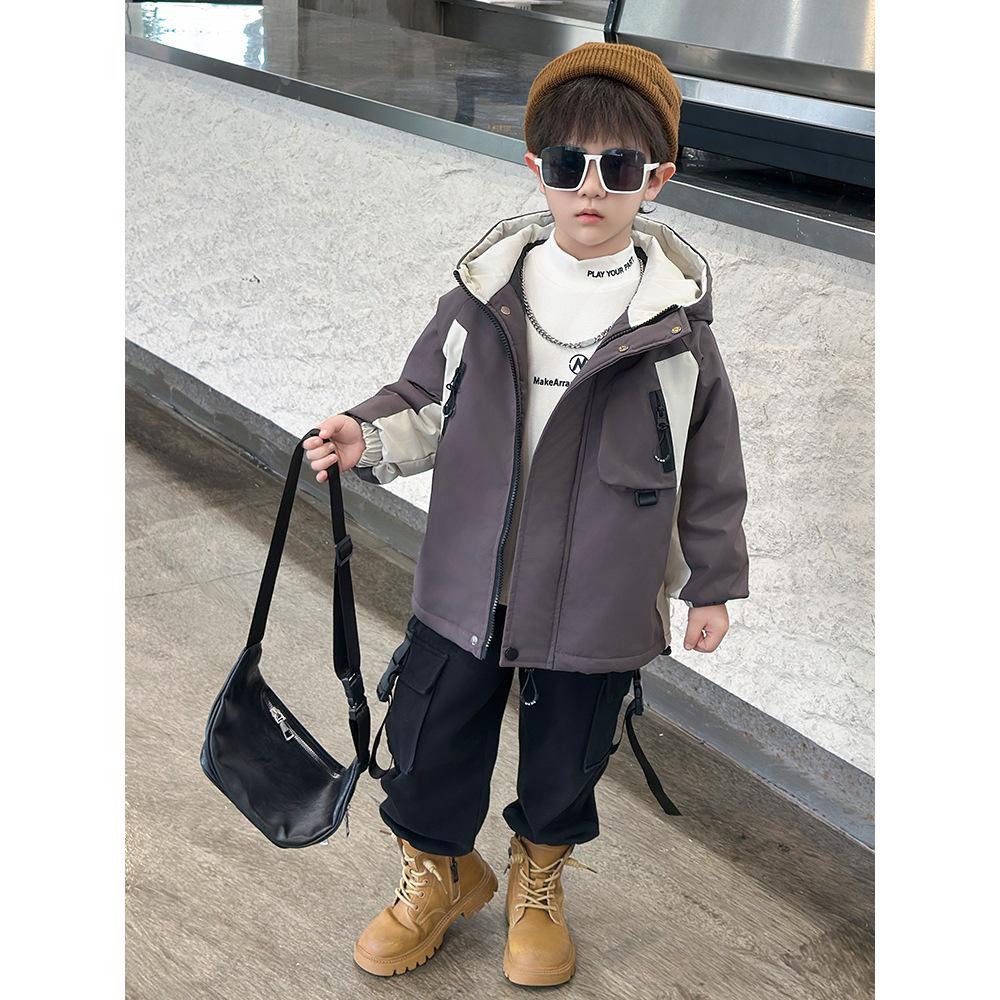 Children's 2025 Stylish Warm Streetwear Jacket - Cool and Handsome Boys' Autumn Winter Plus Velvet Thick Cotton Top