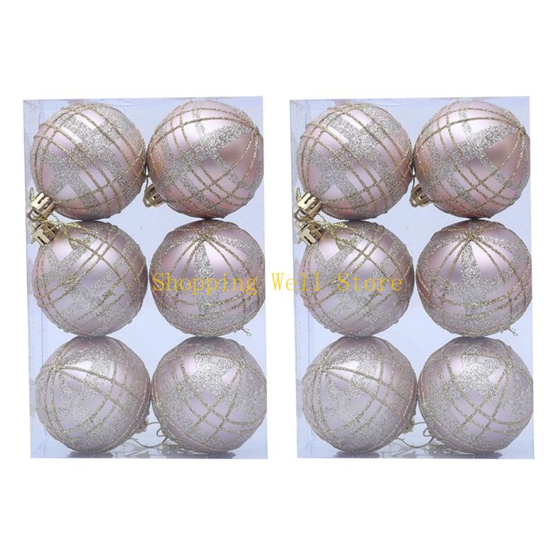 KX4B Festival Tartan Christmas Ball Ornament Plastic Hanging Decorations For Indoor Holiday Party Tree Decoration