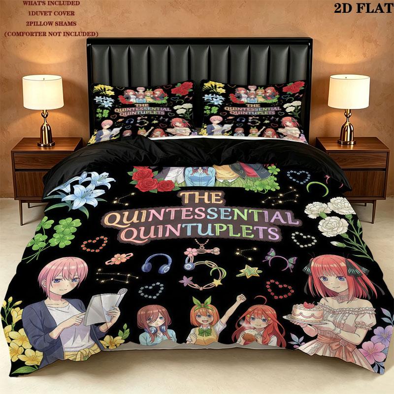 5Toubun Pattern Bedding Quilt Set Quilt Cover Pillowcase Home Birthday Gift(1 * duvet cover + 2 * pillowcase, without core)