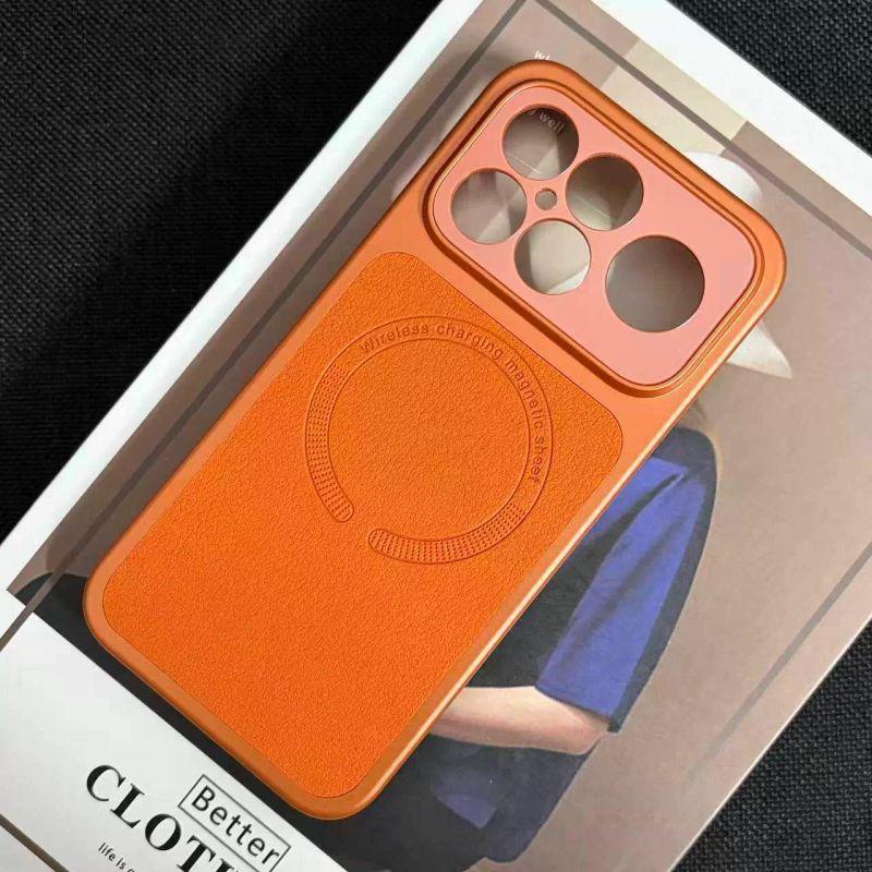 Magnetic Case For Xiaomi POCO F8 Ultra Case Matte PU Leather Pattern Electroplated PC Hard Cover Lightweight Dustproof Bumper