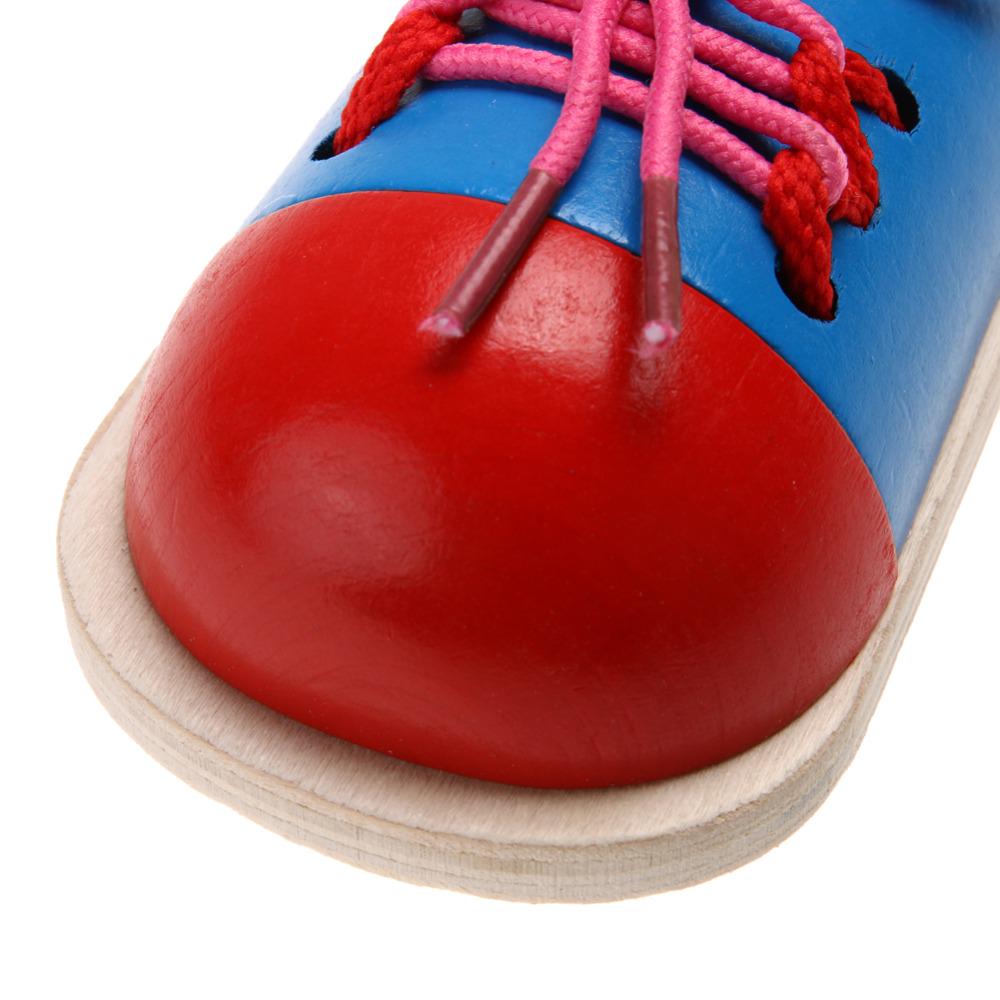 1pc Kids Montessori Educational Toys Children Wooden Toys Toddler Lacing Shoes Early Learning Toy