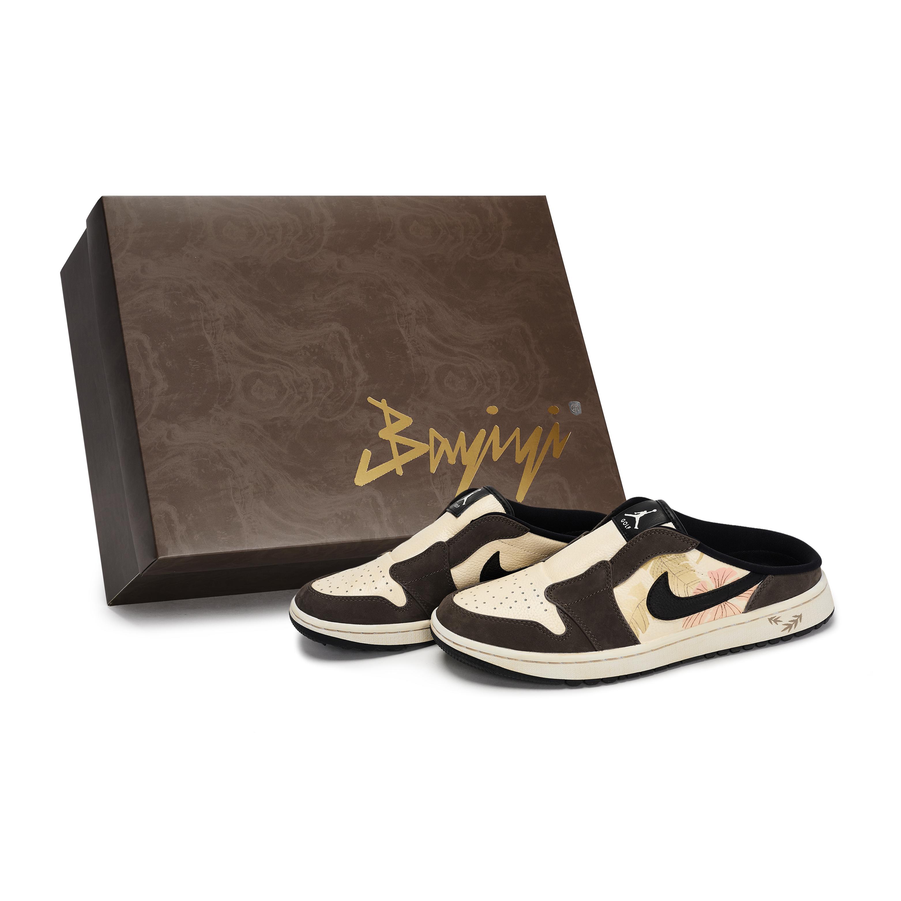 Jordan Air Jordan 1 Abrasion Resistant Closed Toe Slippers Men s Black White Brown FJ1214-200(Team80-S-BOX) 42.5