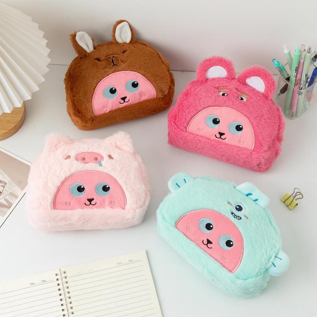 Plush Loopy Pencil Case: Cute Japanese Cartoon Stationery & Large Capacity Makeup Bag - Small Beaver Design