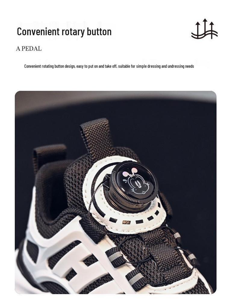 Babudou 2024 Spring Kids' Leather Sports Shoes with Rotating Button for Boys & Girls