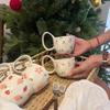 2025 New Collection Ceramic Mug Hand-Painted Flower Strawberry Design Cute Irregular Ceramic Coffee Cup with Large Handle