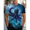 Classic Octopus Print Men'S Tee: Versatile Summer Casual Attire for Outdoor Activities