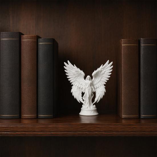 3D Printed Angel Figurine with Large Wings, White Matte Angel Statue, Aesthetic Minimalist Angel Sculpture for Home Office Desktop Bookshelf Decor