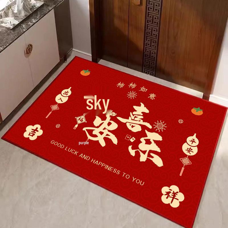 Festive Red Outdoor Entrance Door Mat - Dirt-Resistant, Washable Crystal Velvet Foot Pad