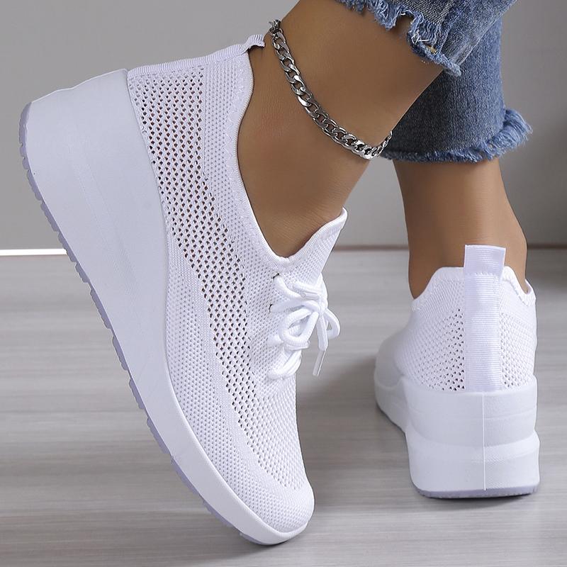 Spring Breathable Wedge Sneakers Women Mesh Knitted Platform Sports Shoes Woman Casual Non-Slip Lace Up Tennis Shoes Ladies