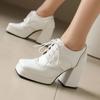 Fashion Red British Women Mixed Color Derbies Women High Thick Heels Pink Silver Oxfords Party Shoes Lace-up Square Toe Platform Brogues
