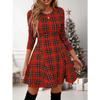 Women's Cute Red Plaid Long Sleeve Dress, Christmas - Vibe Swing Mini Dress, Super Comfy for Holiday Parties & Daily Wear
