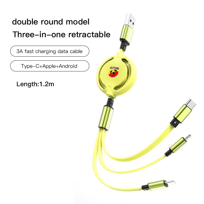 Câble de données trois-en-un pour voiture Fiat Câble de charge rétractable pour Doblo Stilo Bravo Freemont 500 Argo Pondo FR Abarth Panda Ducato