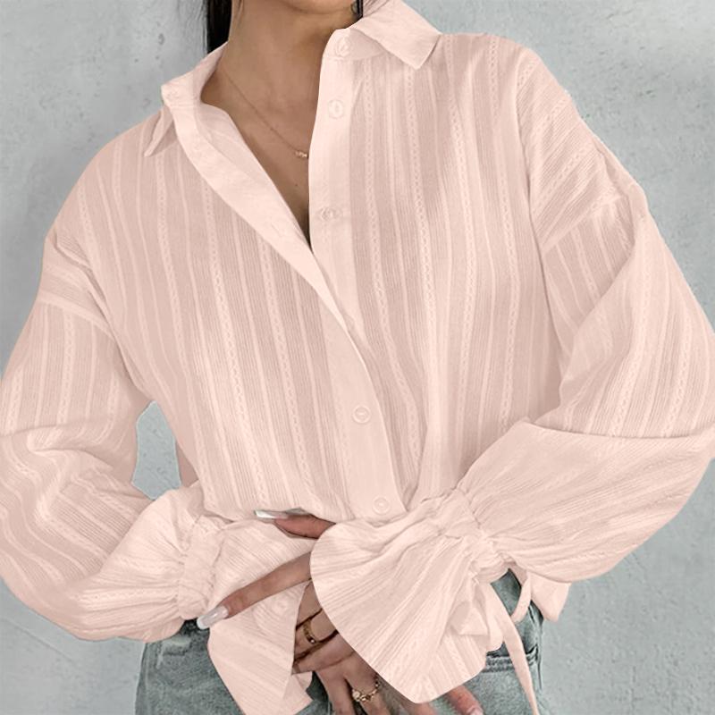 

VONDA Женская мода однотонная рубашка с воротником в полоску с оборками и длинным рукавом 4XL бежевый