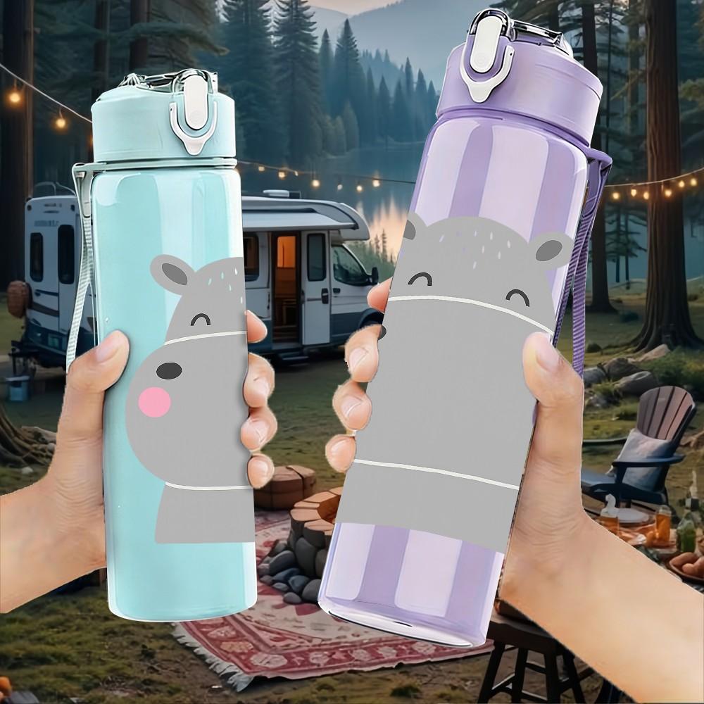 1 PZ Semplice Ippopotamo Grigio Cartone Animato Busto 750ml Colore Plastica Borraccia Sportiva Tappo Flip-Top Anti-perdita Per Sport Ufficio Uso Domestico
