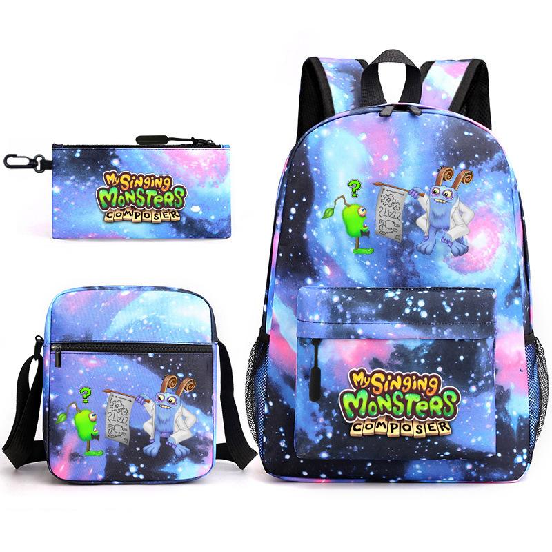 2024 New Monster Concert Starry Sky Backpack My Singing Monsters Elementary School Bag Three-piece Set