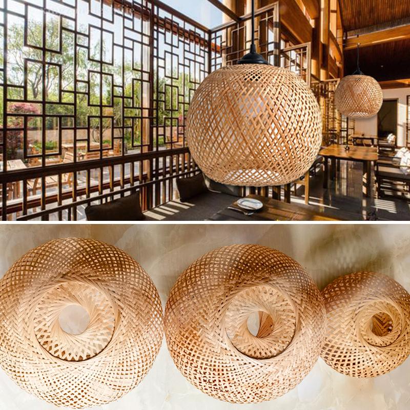1Pc Home Decorative DIY Chandelier Pendant Ceiling Light Cover Retro Lampshade Bamboo Woven Hanging