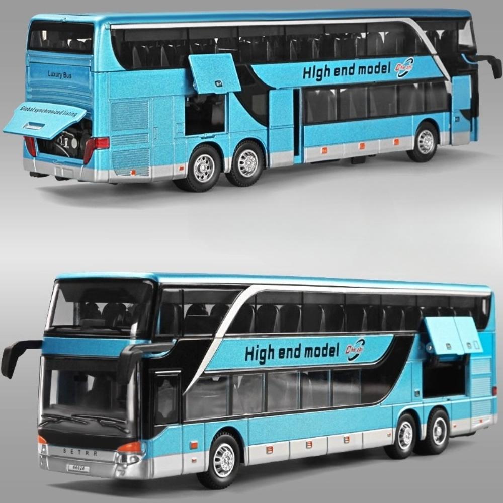 1:30 Scale Double-decker Business Bus Model Toy Car Long-distance Buses Sound Light Pull Back Models Toys Boys Christmas Gifts