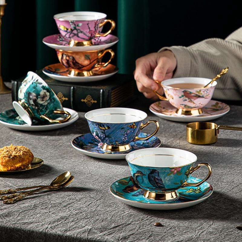Elegant Bone China Coffee Cup Set with Saucer Porcelain Afternoon Tea Set Birthday Gift for Women Luxury Home Decor Tableware