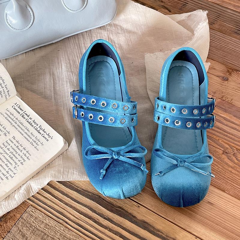 

Туфли-лодочки в стиле ретро на толстом каблуке с легким носом женские новинка 2025 года весна и осень с юбкой-бантом туфли Мэри Джейн на высоком каблуке 39 синий