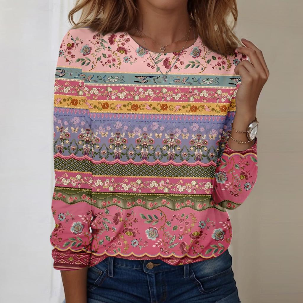 Long Sleeve Shirts For Women Cute Print Graphic Tees Blouses Casual Plus Size Basic Tops Pullover