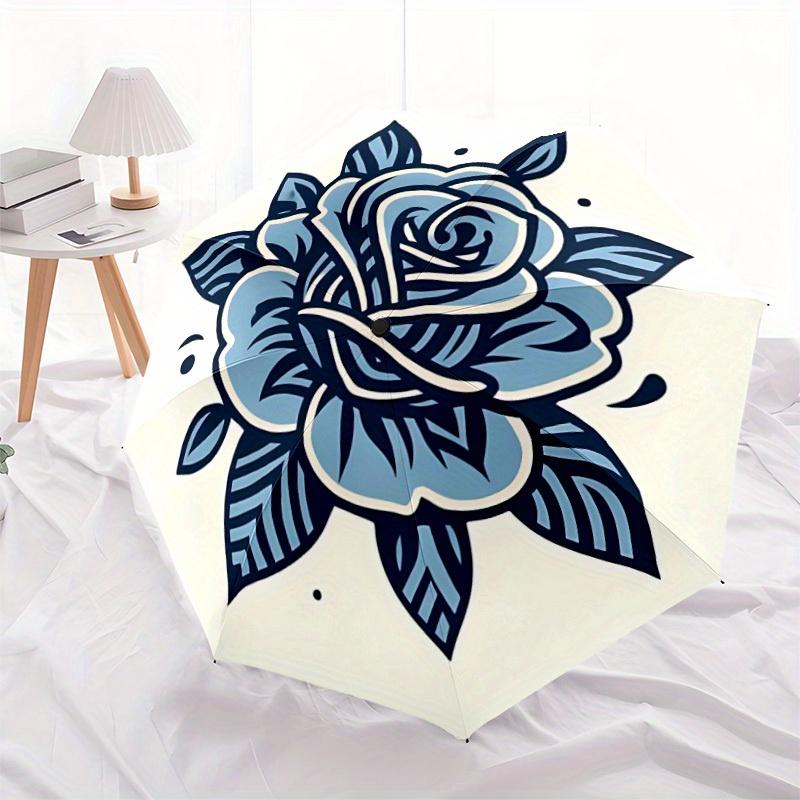 1pc Rose Bloom Automatic Folding Umbrella Portable Collapsible Design, 8-Rib Iron Frame, Durable Fabric, All-Season Casual Outdoor 178